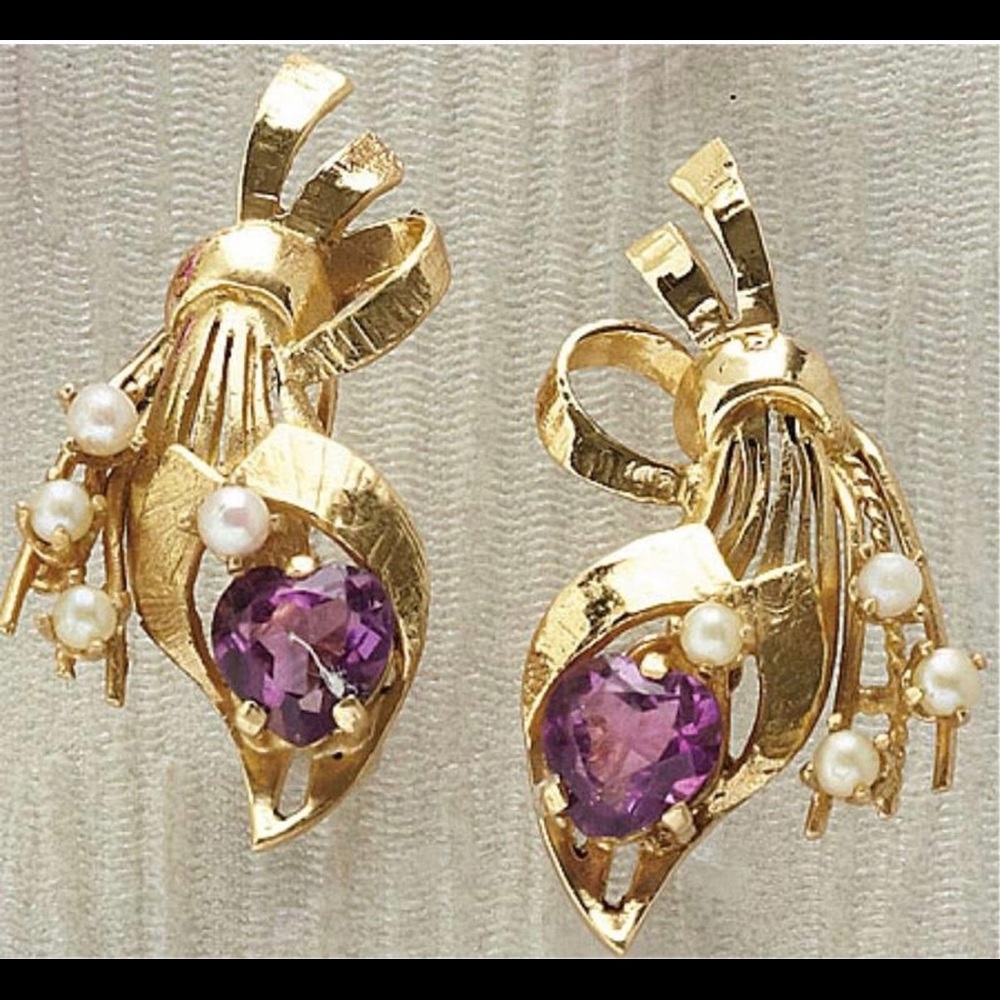 Vintage Unused Floral 14k Amethyst Earrings (Old price hence Fixed price)